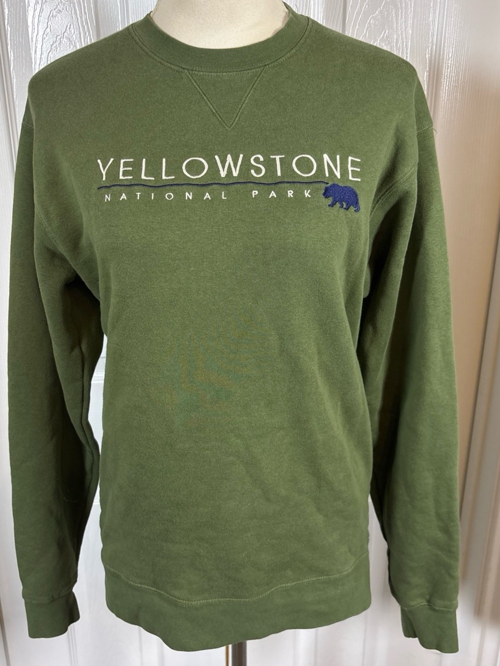 Yellowstone National Park Olive Green Crewneck Sweatshirt